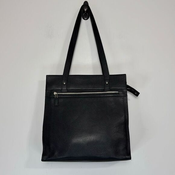 J. Crew Black Pebbled Leather Zip Pocket Tote Bag - Picture 1 of 11
